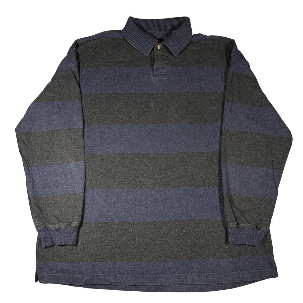 Y2K Rugby Polo Shirt Roundtree‎ & Yorke Mens L Blue Grey Striped Sueded Cotton